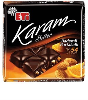 Eti Karam Çikolata 60 Gr Portakal & Badem %54 (Kare )